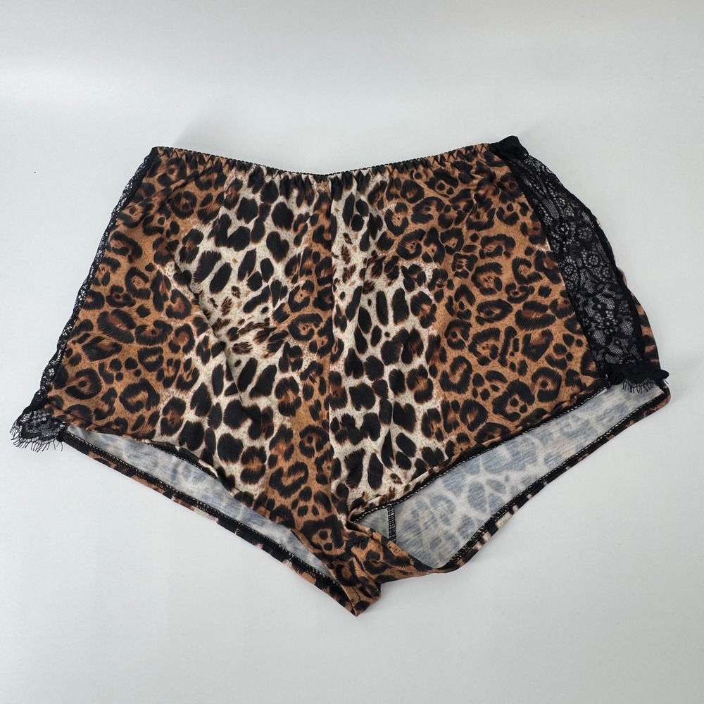 Avidlove Womens Leopard Print Lace Trim Tap Shorts Sleep Lingerie Brown Medium